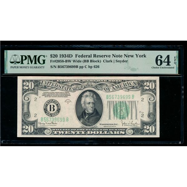 1934D $20 New York FRN PMG 64EPQ
