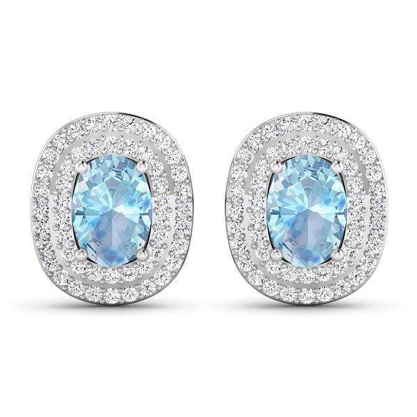 14KT White Gold 1.02ctw Aquamarine and Diamond Earrings