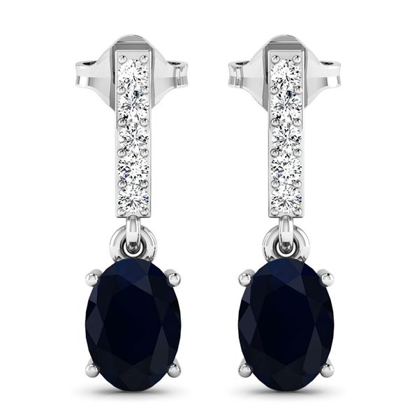 14KT White Gold 1.5ctw Blue Sapphire and Diamond Earrings