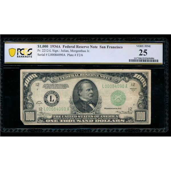 1934A $1000 San Francisco FRN PCGS 25