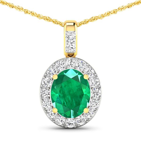 14KT Yellow Gold 2.15ctw Zambian Emerald and Diamond Pendant