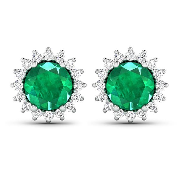 14KT White Gold 1.36ctw Zambian Emerald and Diamond Earrings