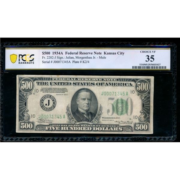 1934A $500 Kansas City FRN PCGS 35