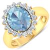 14KT Yellow Gold 2.9ctw Aquamarine and Diamond Ring