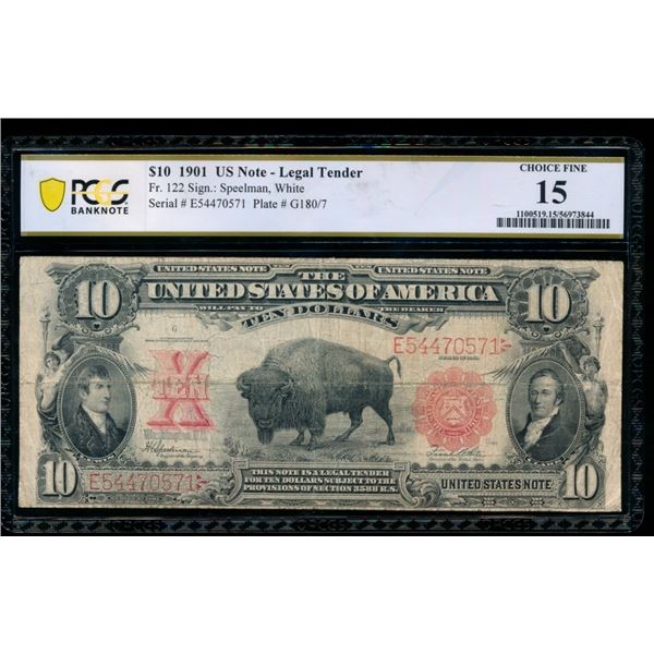1901 $10 Bison Legal Tender Note PCGS 15