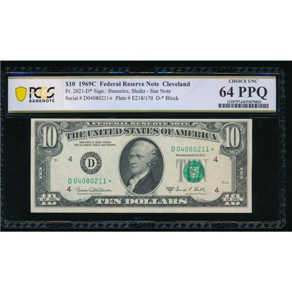 1969C $10 STAR Cleveland FRN PCGS 64PPQ