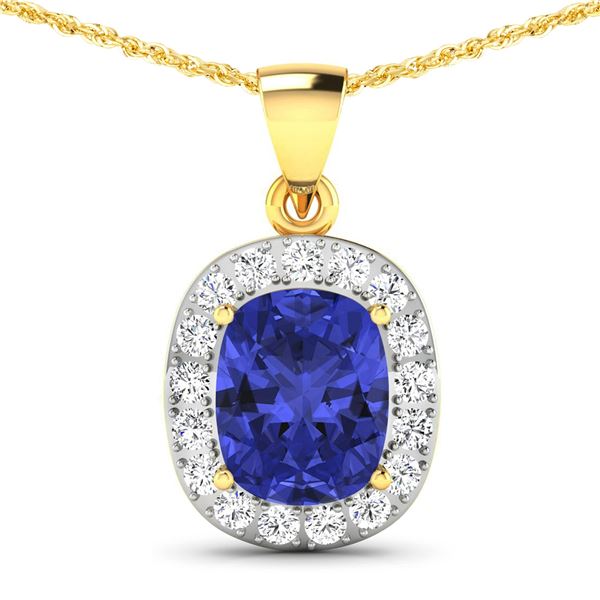 14KT Yellow Gold 3.1ctw Tanzanite and Diamond Pendant