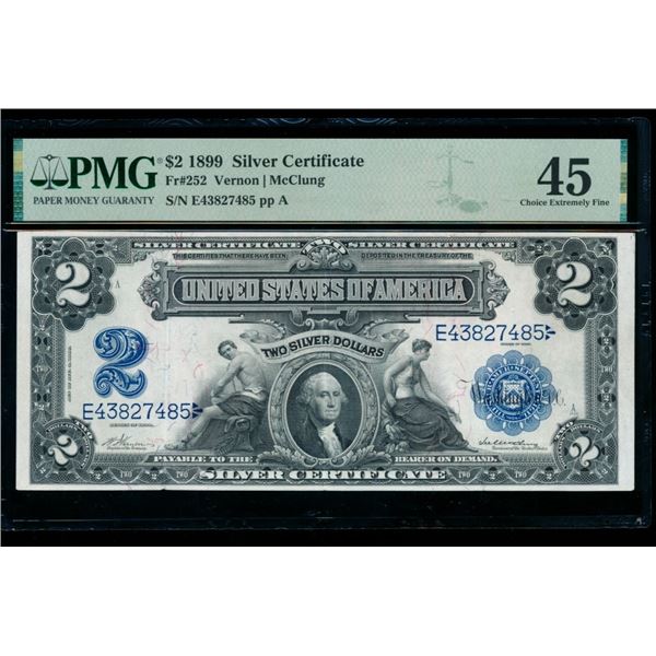 1899 $2 Mini Porthole Silver Certificate PMG 45