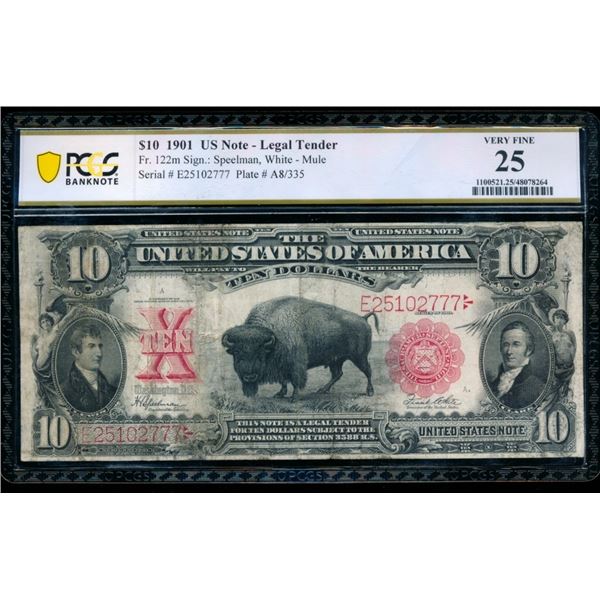 1901 $10 Bison Legal Tender Note PCGS 25