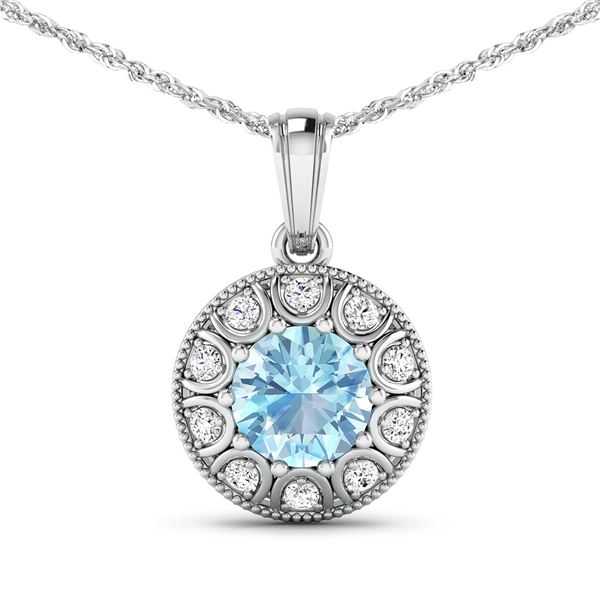 14KT White Gold 1.9ctw Aquamarine and Diamond Pendant
