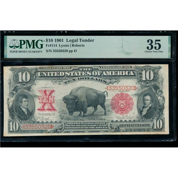 1901 $10 Bison Legal Tender Note PMG 35