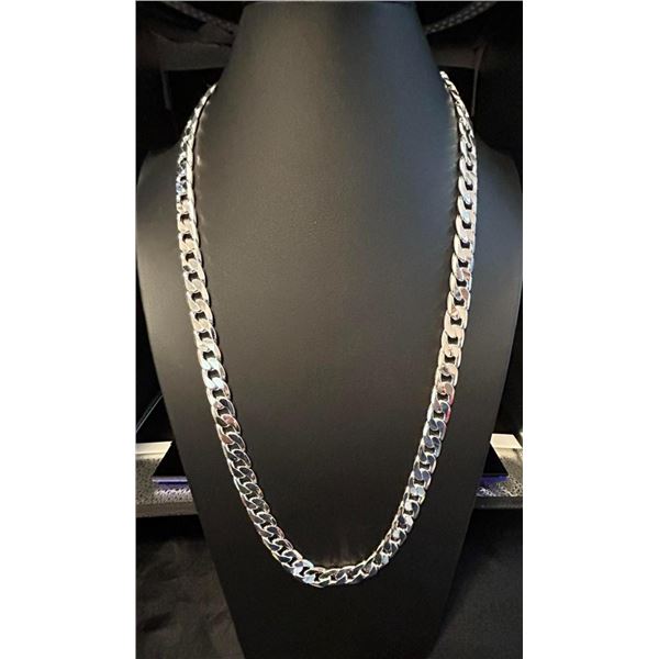 Huge 130 Gram 14 Kt Tri-Layered .925 Silver Plated Cuban Necklace