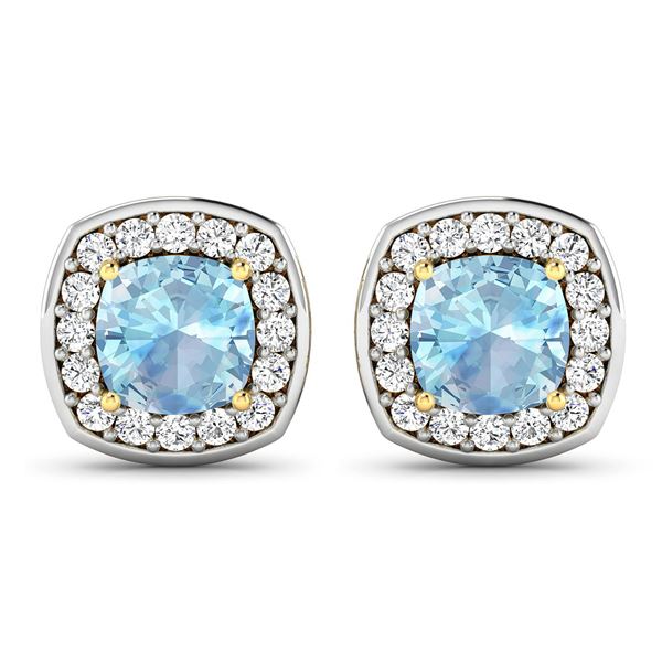 14KT Yellow Gold 1.5ctw Aquamarine and Diamond Earrings