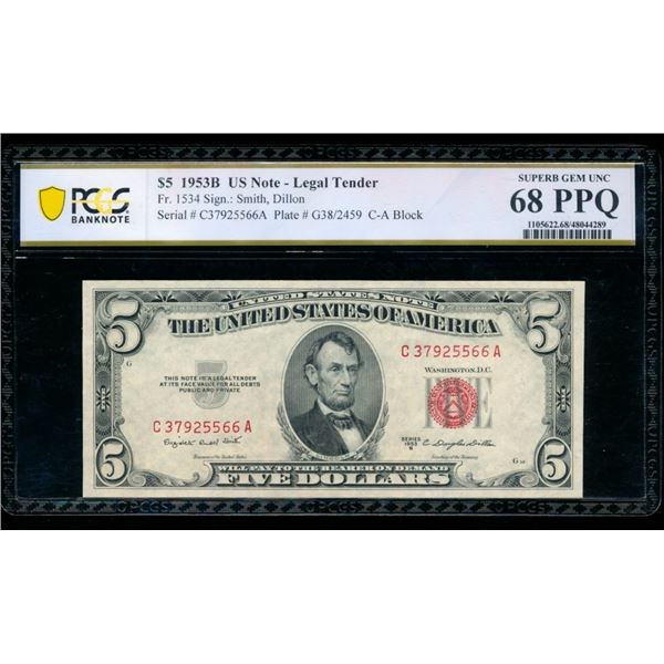 1953B $5 Legal Tender Note PCGS 68PPQ