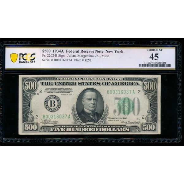1934A $500 New York FRN PCGS 45
