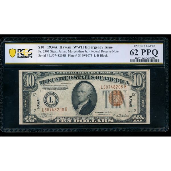 1934A $10 Hawaii FRN PCGS 62PPQ