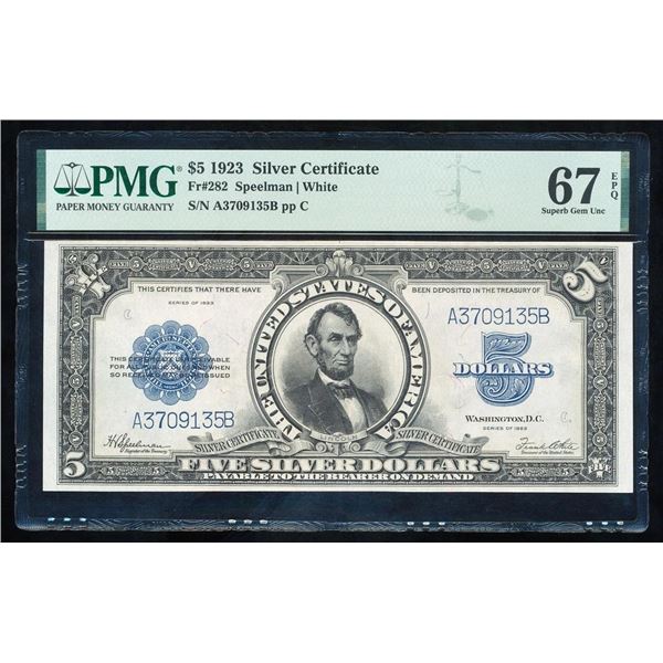 1923 $5 Lincoln Silver Certificate PMG 67EPQ