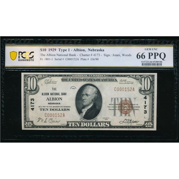 1929 $10 Albion NE National PCGS 66PPQ