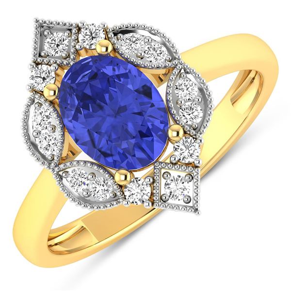14KT Yellow Gold 1.09ctw Tanzanite and Diamond Ring