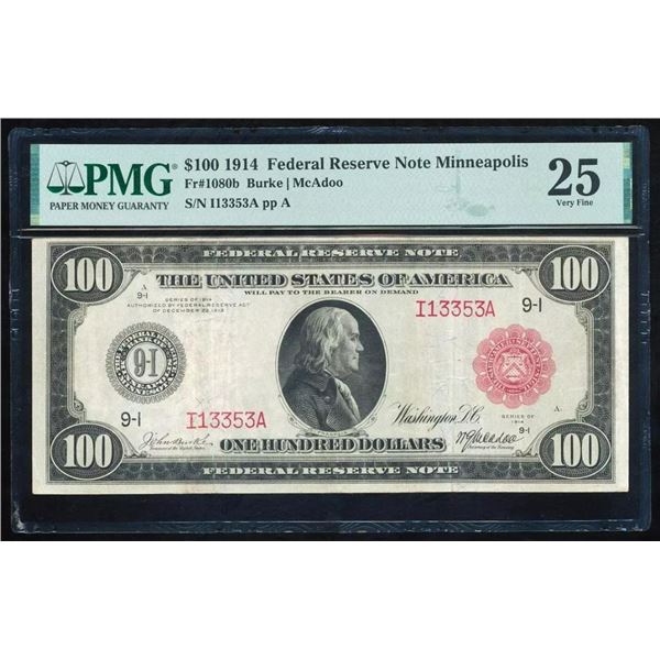 1914 $100 Red Seal Minneapolis FRN PMG 25