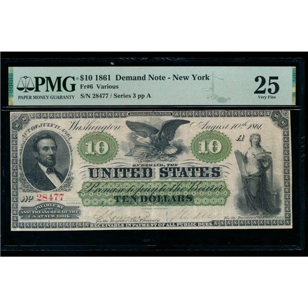 1861 $10 New York Demand Note PMG 25