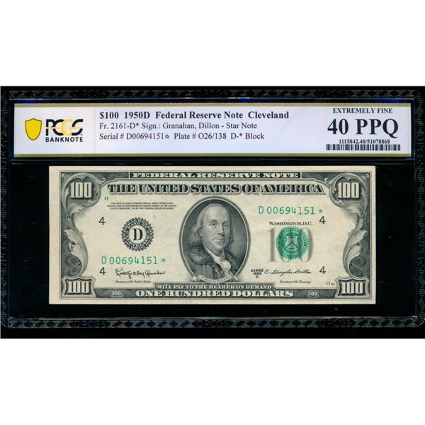 1950D $100 STAR Cleveland FRN PCGS 40PPQ