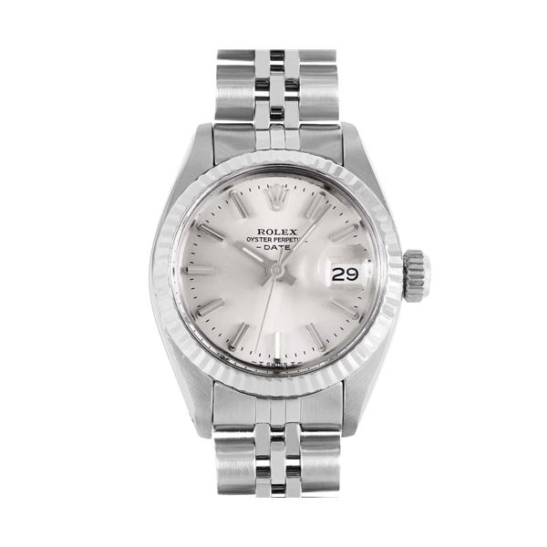 Rolex Ladies Stainless Steel 14K Fluted Bezel Date Watch