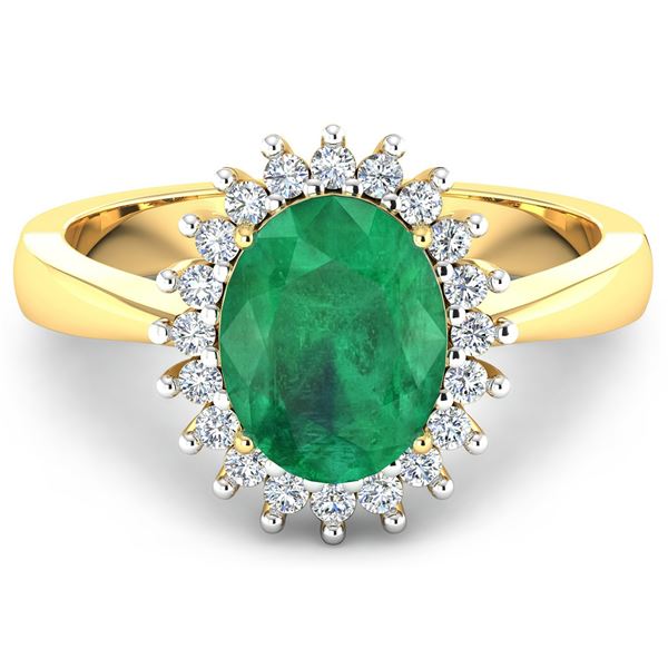 14KT Yellow Gold 1ct Zambian Emerald and Diamond Ring
