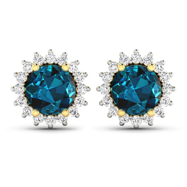 14KT Yellow Gold 1.6ctw London Blue Topaz and Diamond Earrings