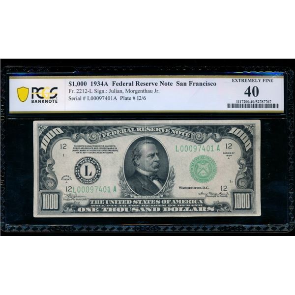 1934A $1000 San Francisco FRN PCGS 40