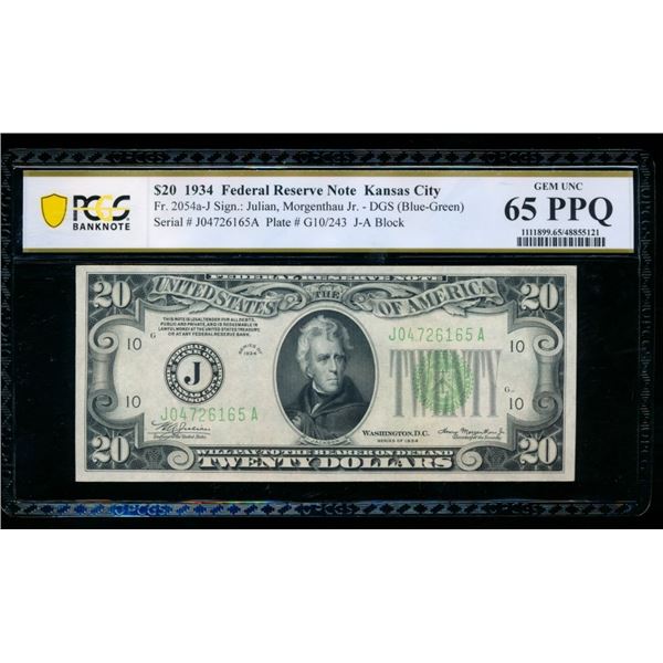 1934 $20 Kansas City FRN PCGS 65PPQ