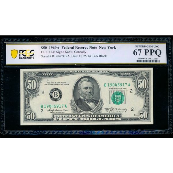1969A $50 New York FRN PCGS 67PPQ