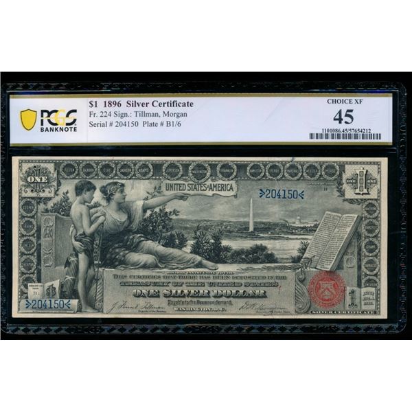 1896 $1 Educational Silver Certificate PCGS 45