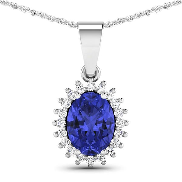14KT White Gold 1.15ctw Tanzanite and Diamond Pendant