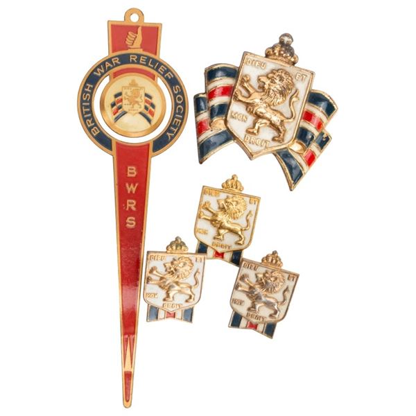 WWII British War Relief Society Badges & Bookmark