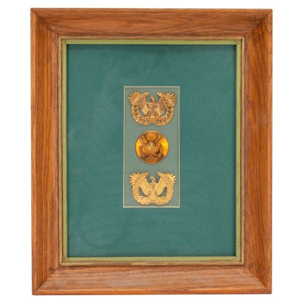 Three Framed WWII US Army Cap Badges