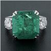 Image 8 : Vintage Platinum 10.31 ctw AGL Square Colombian Emerald w/ Diamond Cocktail Ring