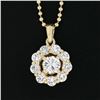 Image 3 : 18k Yellow Gold 1.04 ctw Round Diamond Cluster Pendant 18" Bead Ball Necklace