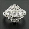 Image 2 : Antique Edwardian Platinum European Diamond Milgrain Engraved Dome Mosaic Ring