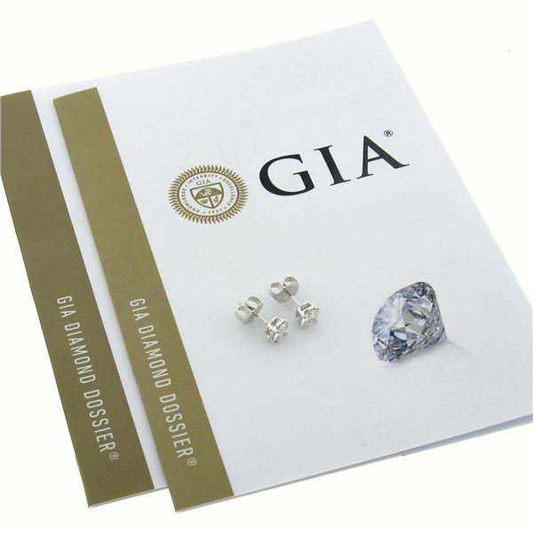 NEW Platinum 0.87 ctw GIA Certified Round Brilliant Diamond 4 Prong Stud Earring