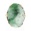Image 1 : Vintage 10k Yellow Gold Oval Floral Carved Jade w/ Etched Open Work Platter Ring
