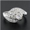 Image 2 : Vintage Platinum 1.66 ctw Old European Cut Dual Diamond Bypass Ring w/ Accents