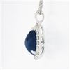 Image 5 : NEW 14k Gold Gubelin Pear Cabochon Sapphire Diamond Halo Teardrop Pendant Chain