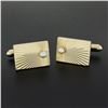 Image 5 : Vintage 14K Gold Rectangular Sunburst Fluted Finish Cuff Links w/ Bead Pearl