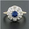 Image 2 : Antique FRENCH 18k TT Gold GIA NO HEAT Sapphire & Diamond Flower Cluster Ring