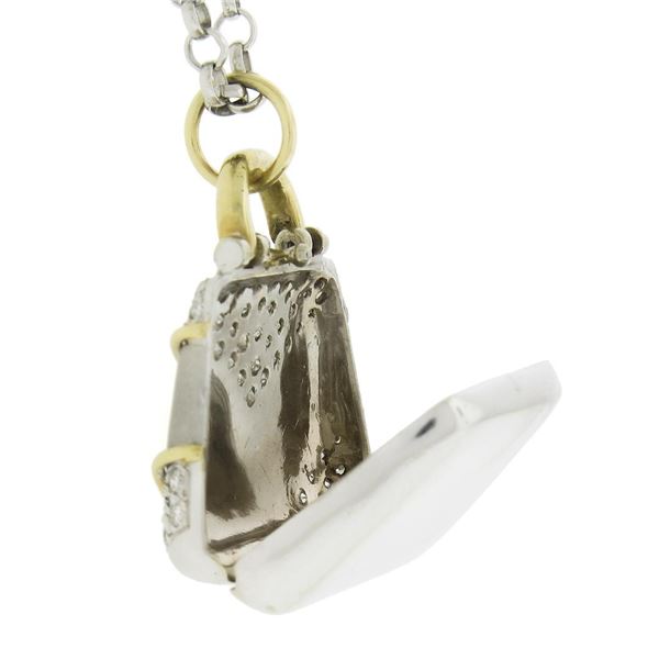 14K TT Gold 1.25 ctw Diamond Functional Purse Charm Pendant w/ 25" Rolo Chain