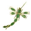 Image 3 : Vintage 10K Yellow Gold Cabochon Jade Open Work Dragonfly Large Pin Brooch