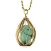 Image 2 : Vintage 14k Gold Tumbled Turquoise Basket Cage Pendant w/ 16" Rope Link Chain