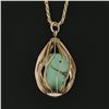 Image 3 : Vintage 14k Gold Tumbled Turquoise Basket Cage Pendant w/ 16" Rope Link Chain