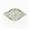 Image 4 : Antique Art Deco 18k White Gold.21 ctw Diamond Solitaire Filigree Engagement Rin